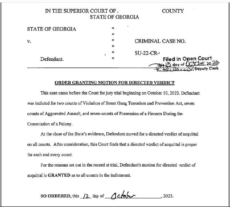 Directed Verdict on All Counts in a Gang Case, October 2023