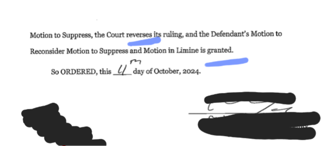 Motion to Suppress Granted after Motion to Reconsider, October 2024